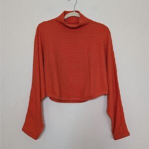 Pilcro Sweater Womens Small Orange Ribbed Turtleneck Dolman Sleeve Cropped